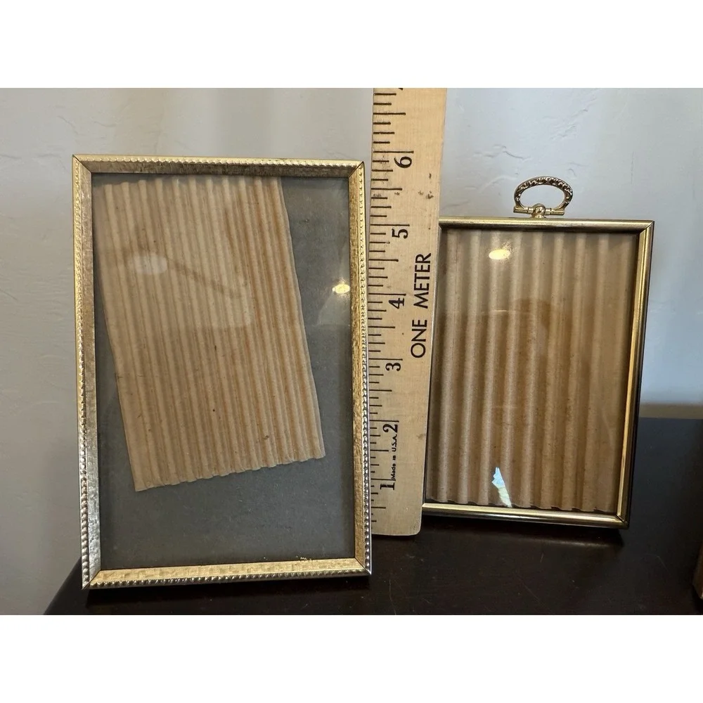Lot Of 3 Vintage Gold Brass Mid Century Beaded Picture Photo Frames